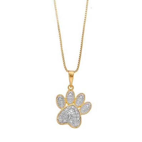 Diamond Pet Paw Gold plated Sterling Silver Necklace NWT - Picture 1 of 9